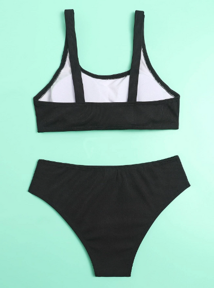 Maillot de bain côtelé noir - SHEIN