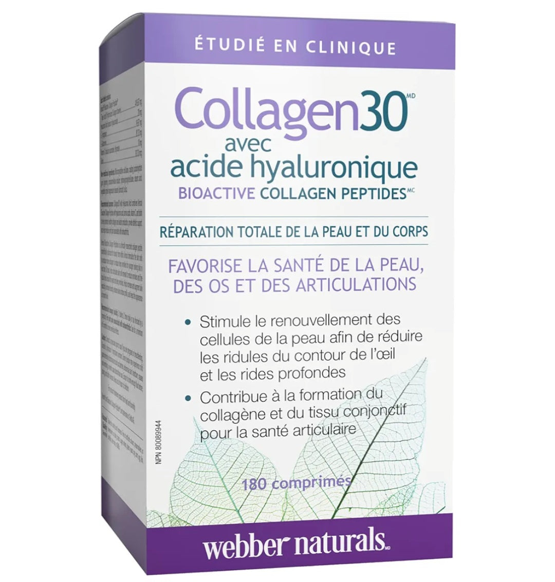 Collagen30 with Hyaluronic Acid (Peptides de collagène bioactifs) -Webber Naturals.